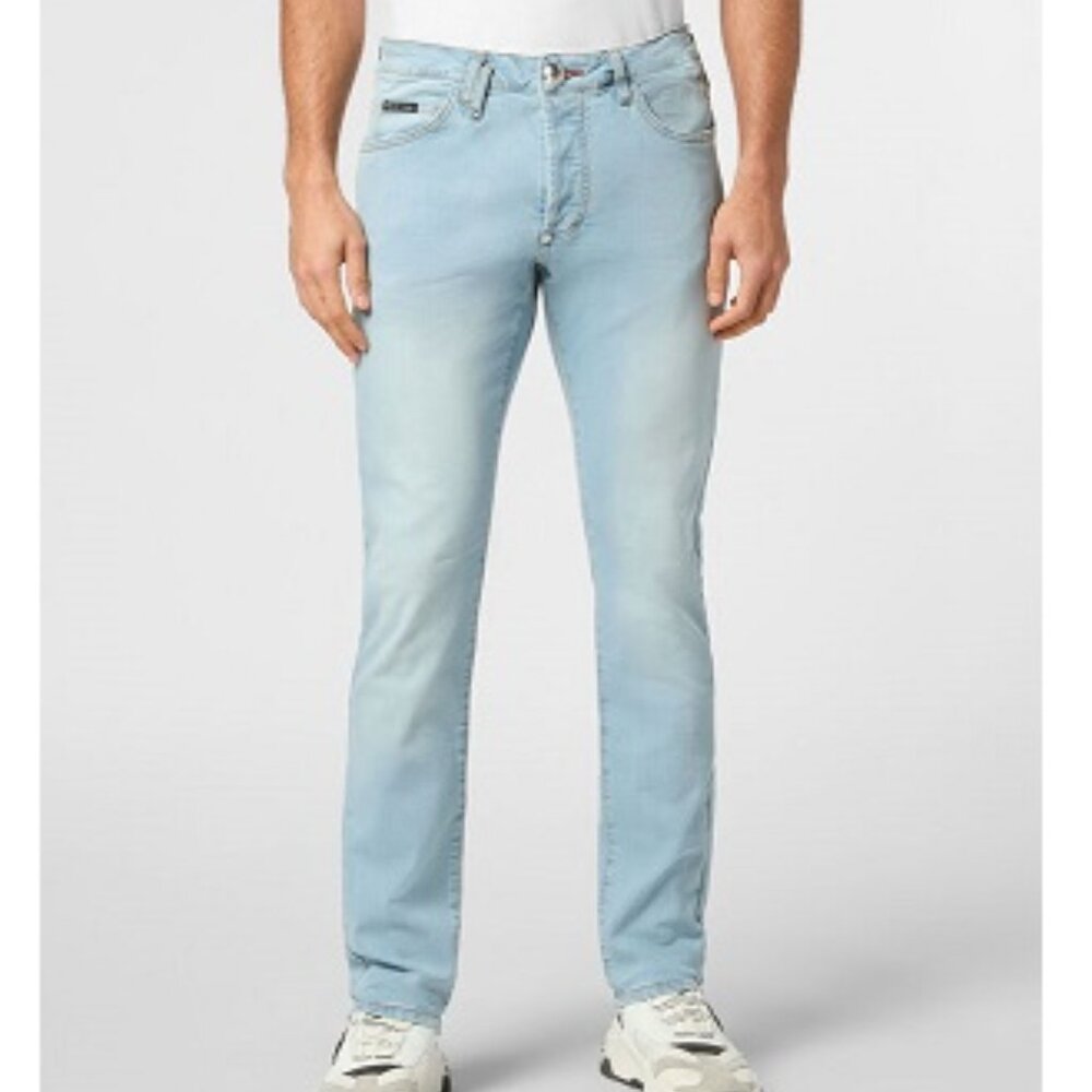 PHILIPP PLEIN Denim Trousers Super Straight Cut Basic, Size 34, Waist 38